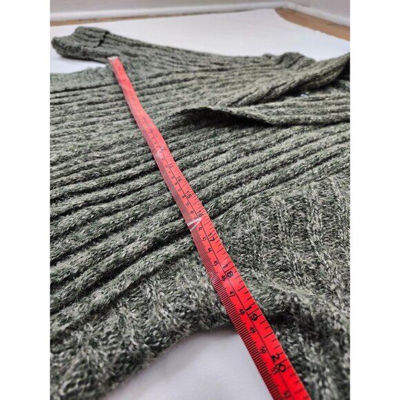 BCBG Forest Green Long Knit Cardigan Sweater Shall Collar Crochet Design Back - Picture 12 of 13